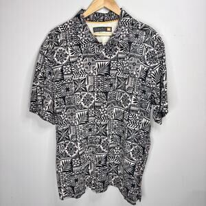 Quiksilver Waterman Shirt Mens 2XL 2X Tribal Aztec Black w/Beige Camp Fish Surf